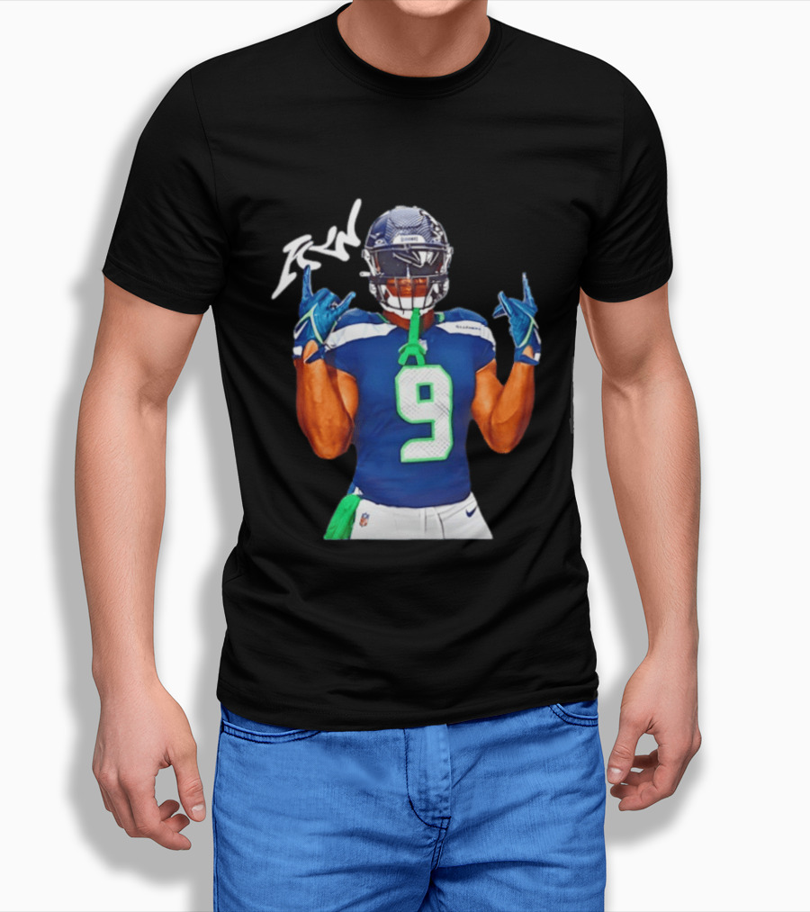 Kenneth Walker Seattle Seahawks Number 9 Hand Gesture Signature T-Shirt