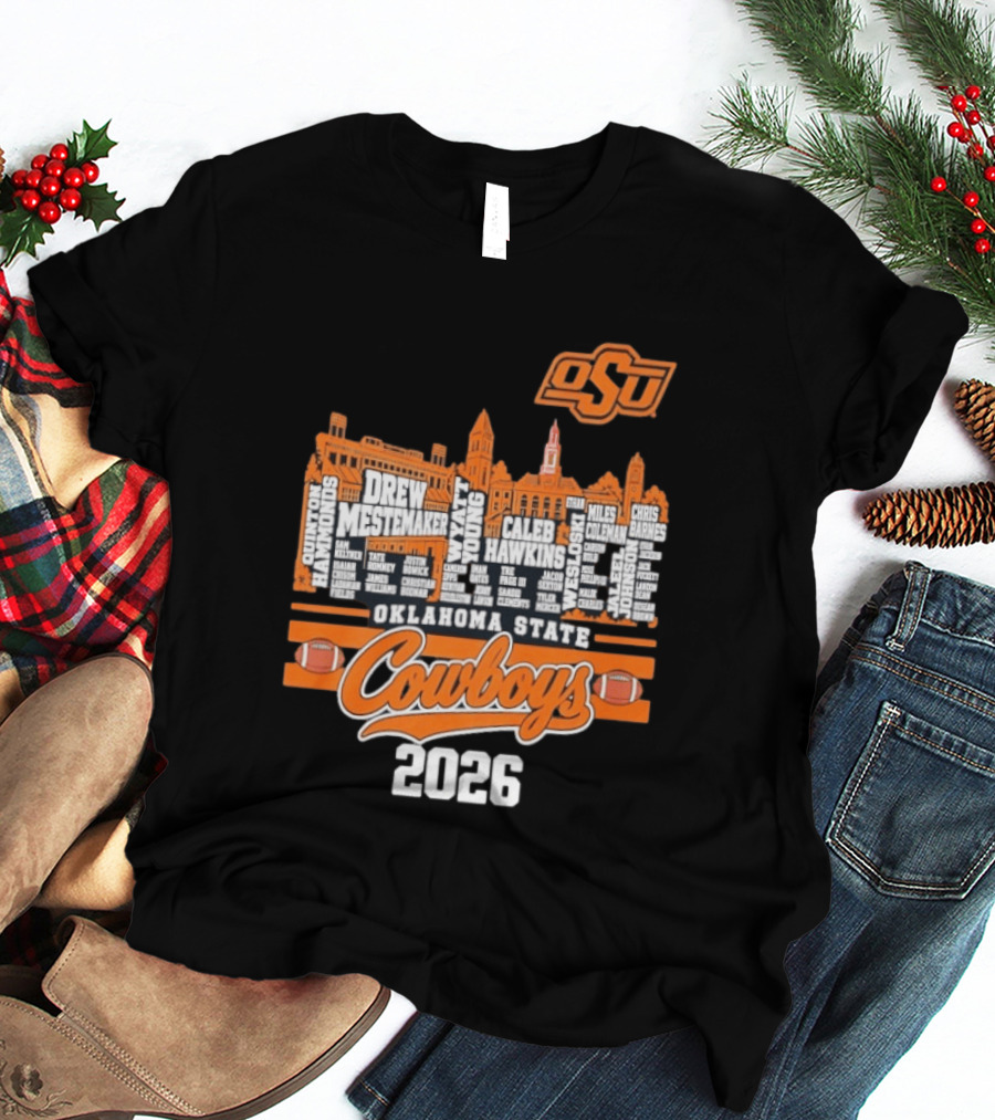 Oklahoma State Cowboys 2026 Player Names Skyline OSU Football T-Shirt