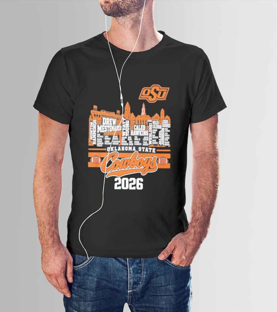 Oklahoma State Cowboys 2026 Player Names Skyline OSU Football T-Shirt