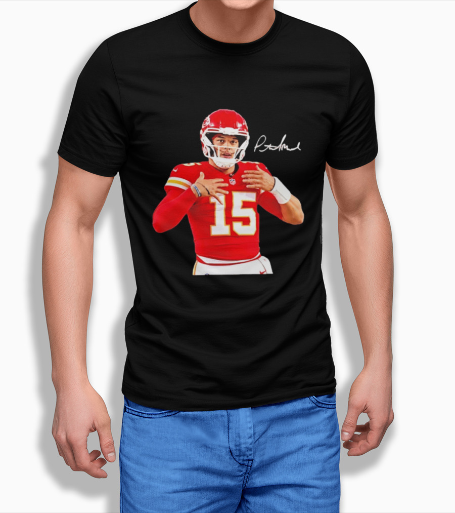 Patrick Mahomes Kansas City Chiefs Number 15 Autograph NFL Quarterback T-Shirt