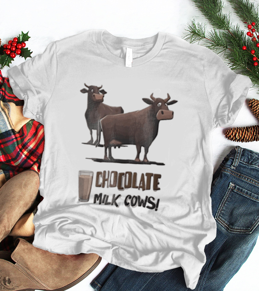 Brown Cartoon Cattle Chocolate Milk Cows Two Standing Glass Cup T-Shirt