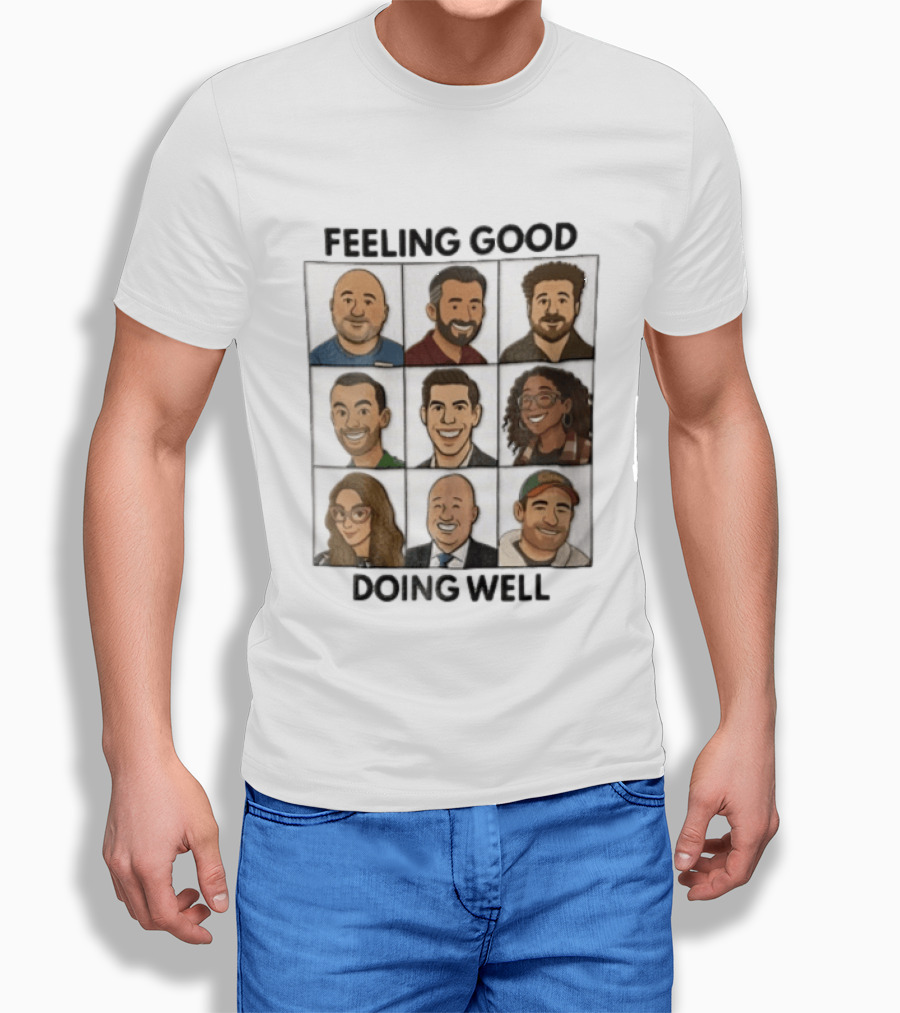 Feeling Good Doing Well Nine Cartoon Caricature Grid T-Shirt