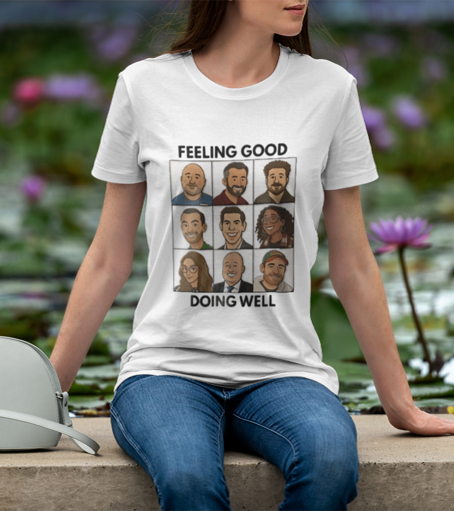 Feeling Good Doing Well Nine Cartoon Caricature Grid T-Shirt