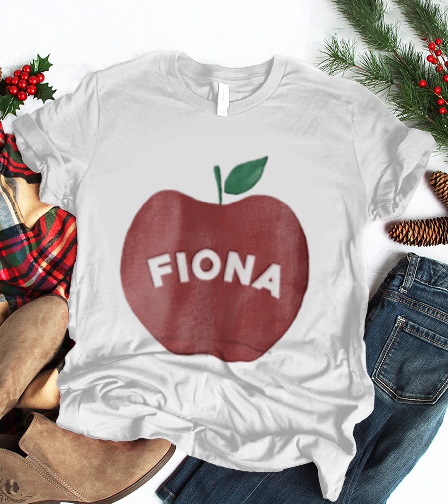 Fiona White Curved Lettering On Watercolor Red Apple With Green Leaf T-Shirt