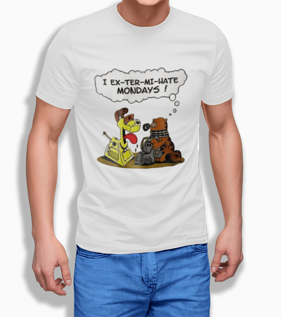 I Ex Ter Mi Hate Mondays Cat Odie Dalek Cyberman Cartoon T-Shirt