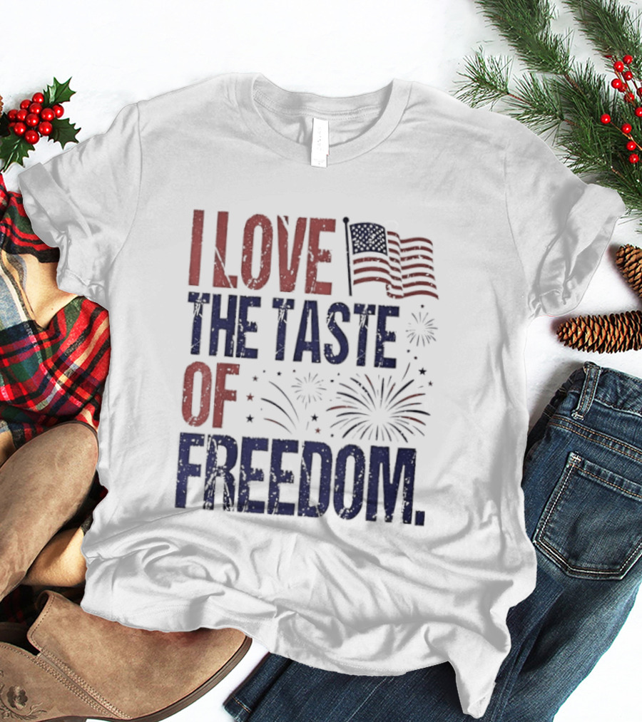 Patriotic I Love The Taste Of Freedom American Flag Fireworks Celebration T-Shirt