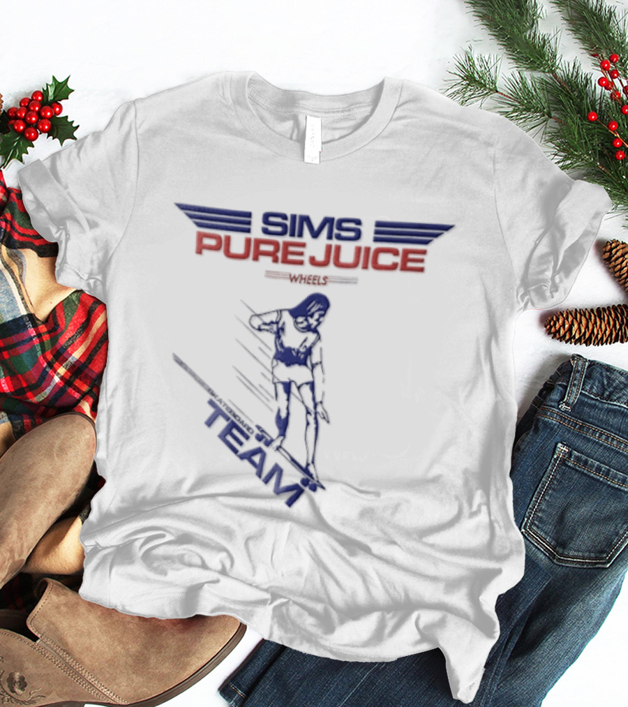 Sims Pure Juice Wheels Skateboard Team Motion Lines T-Shirt
