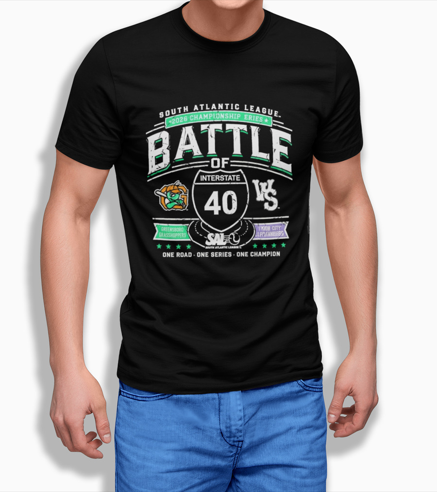 South Atlantic League 2026 Championship Battle Of Interstate 40 Greensboro Grasshoppers Vs Triad City Leaping Llamas One Road One Series One Champion T-Shirt