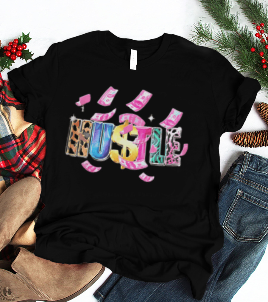Hustle 3D Gold Dollar Sign Pink Cash Sparkles T-Shirt