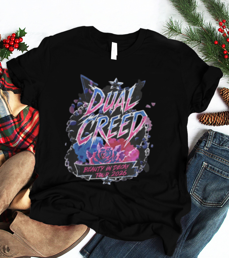 Dual Creed Beauty In Decay Tour 2026 Roses Chains Geometric Triangle Neon T-Shirt