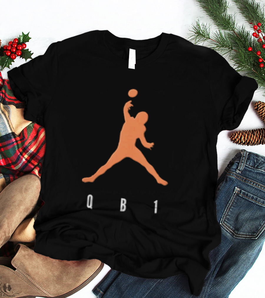 Qb1 Orange Jumpman Pose Football Quarterback Throwing Ball T-Shirt