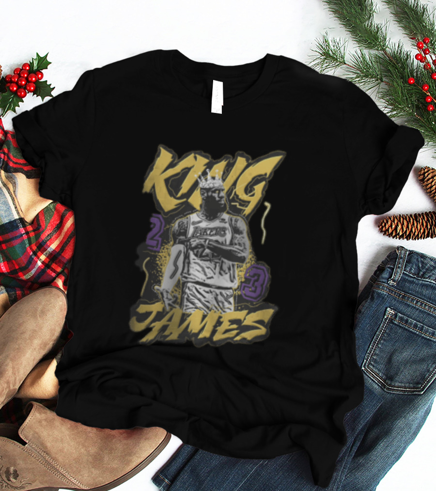 Los Angeles Lakers King James 23 Monochrome Gold Crown NBA T-Shirt