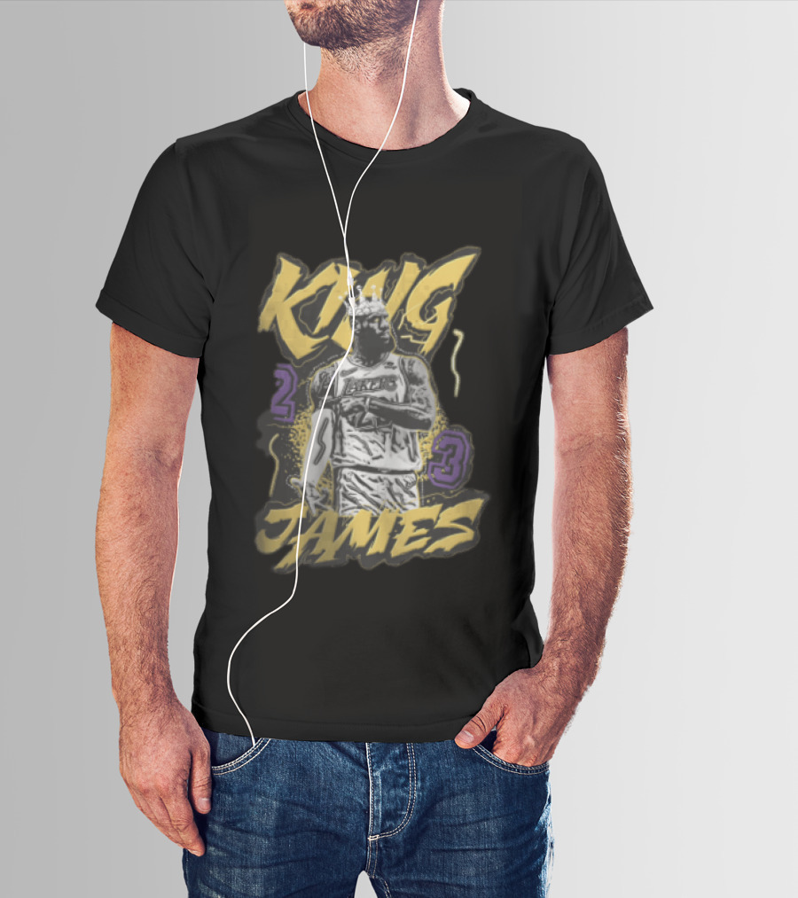 Los Angeles Lakers King James 23 Monochrome Gold Crown NBA T-Shirt