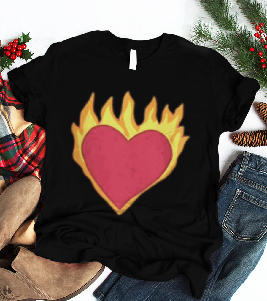 Fiery Heart Cartoon In Yellow Orange Flames T-Shirt