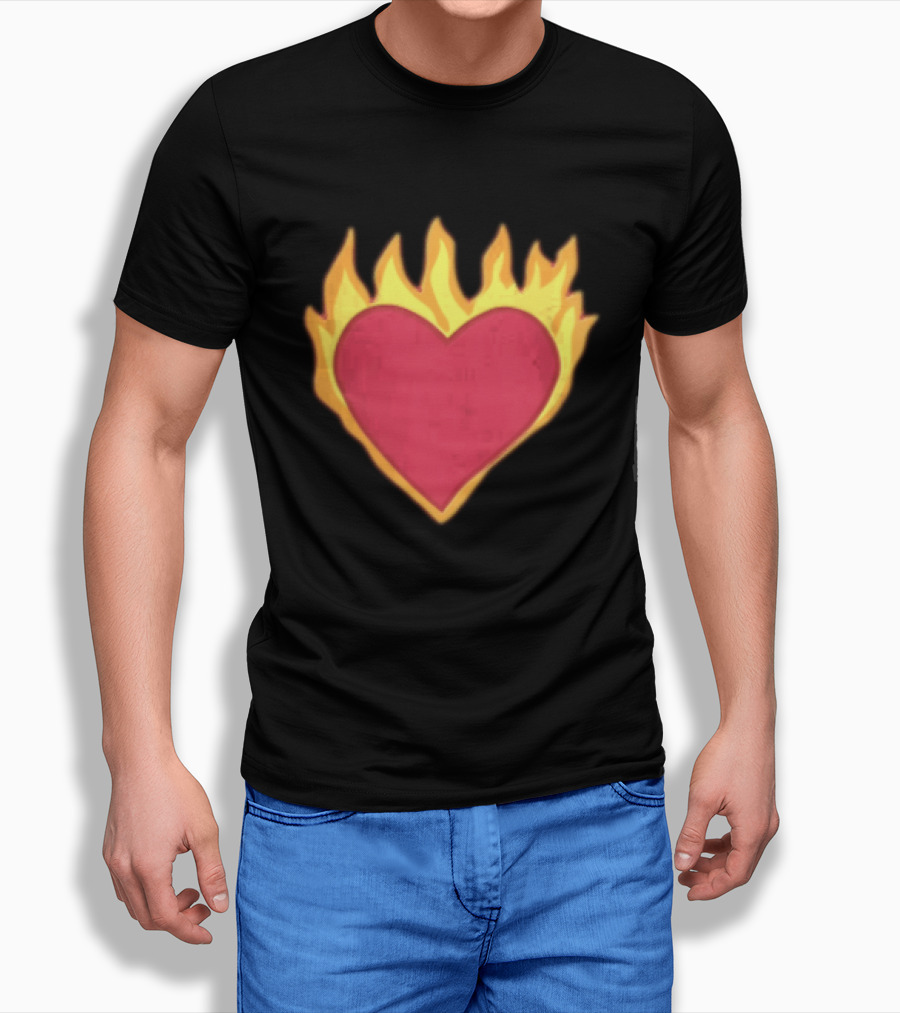 Fiery Heart Cartoon In Yellow Orange Flames T-Shirt