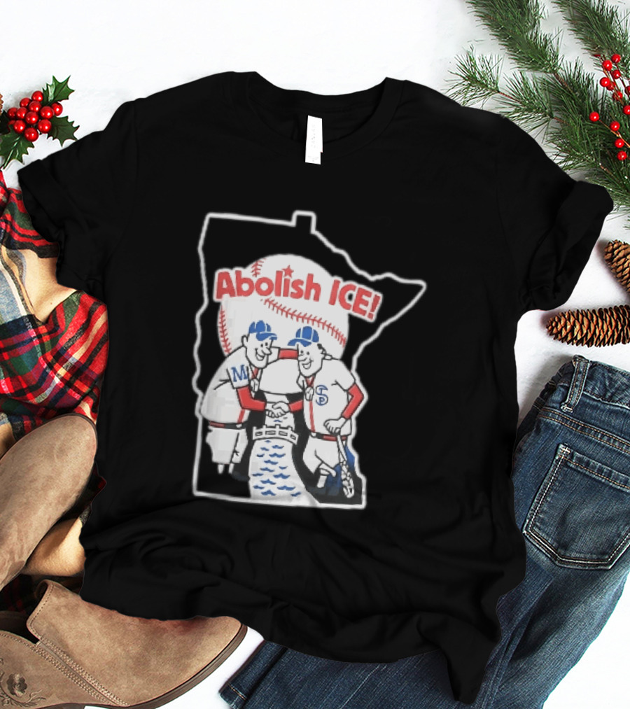 Minnesota Twins Abolish ICE Cartoon Players Shaking Hands River State T-Shirt
