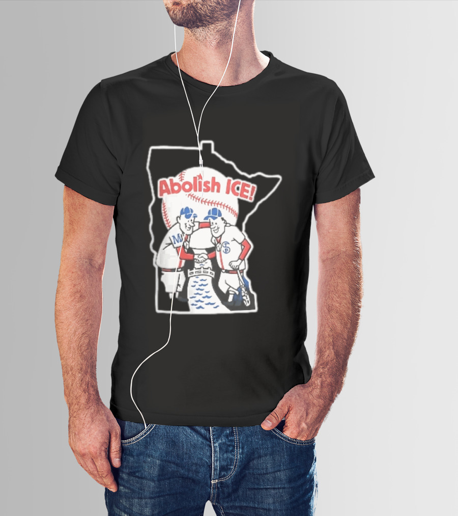 Minnesota Twins Abolish ICE Cartoon Players Shaking Hands River State T-Shirt