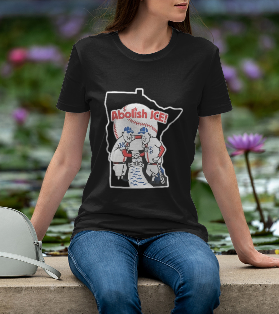 Minnesota Twins Abolish ICE Cartoon Players Shaking Hands River State T-Shirt