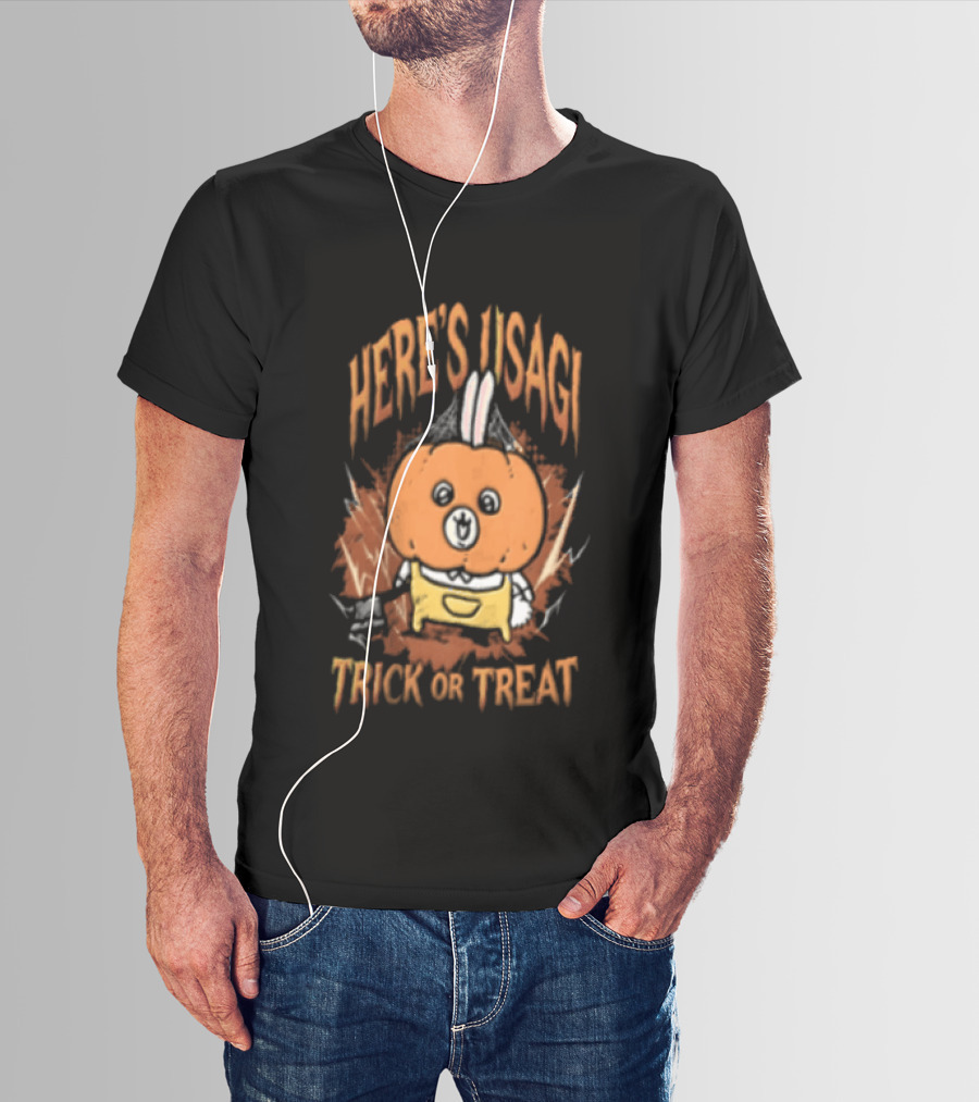 Here's Usagi Trick Or Treat Pumpkin Rabbit With Axe Halloween T-Shirt