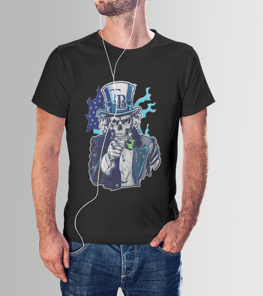 Tampa Bay Rays Skeleton Uncle Sam American Flag T-Shirt