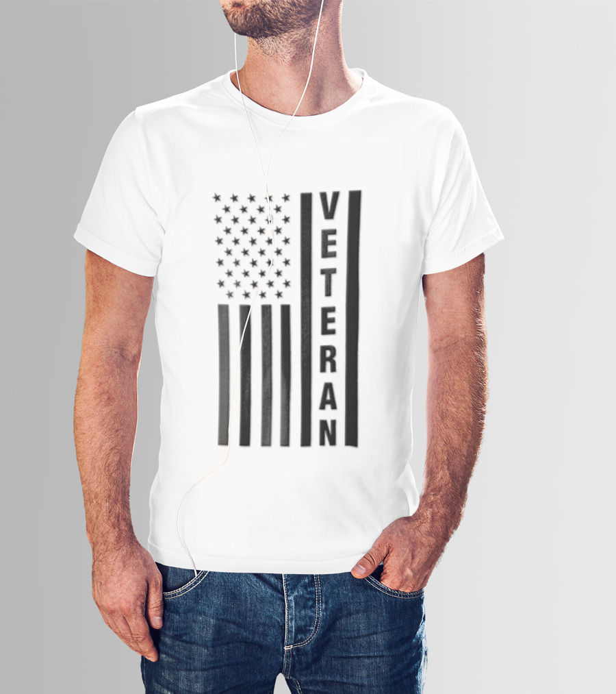 Veteran Vertical Monochrome US Flag Black Stars Stripes T-Shirt