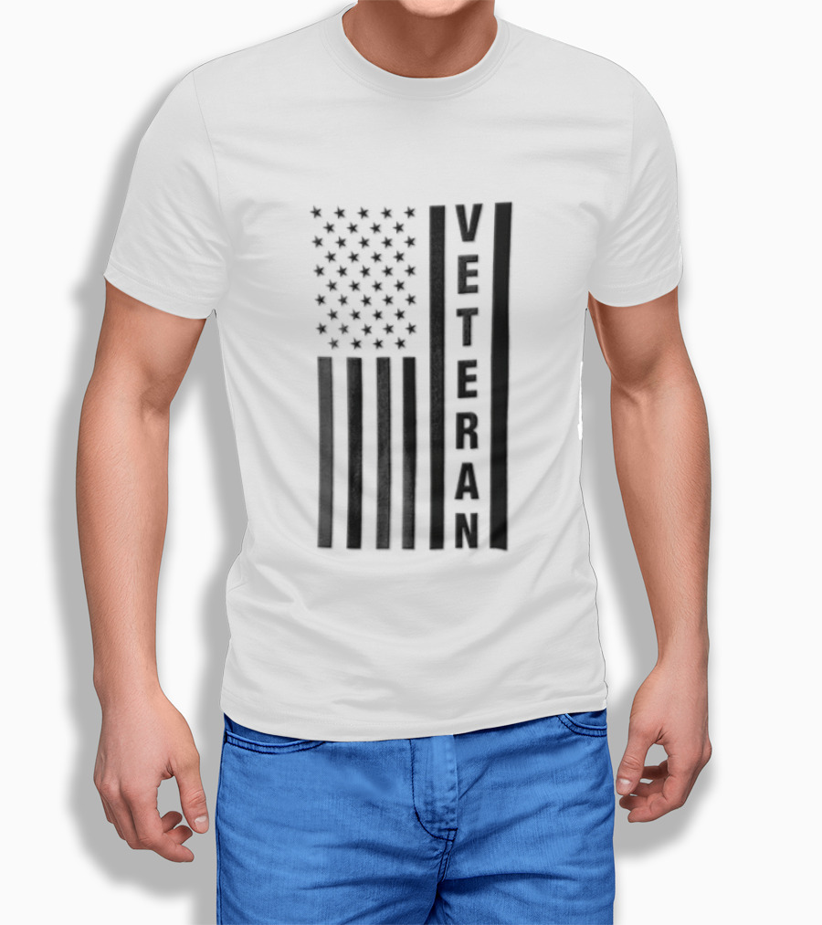 Veteran Vertical Monochrome US Flag Black Stars Stripes T-Shirt