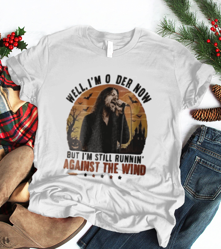 Well I'm Older Now But I'm Still Runnin' Against The Wind Bearded Singer Halloween Sunset Castle T-Shirt