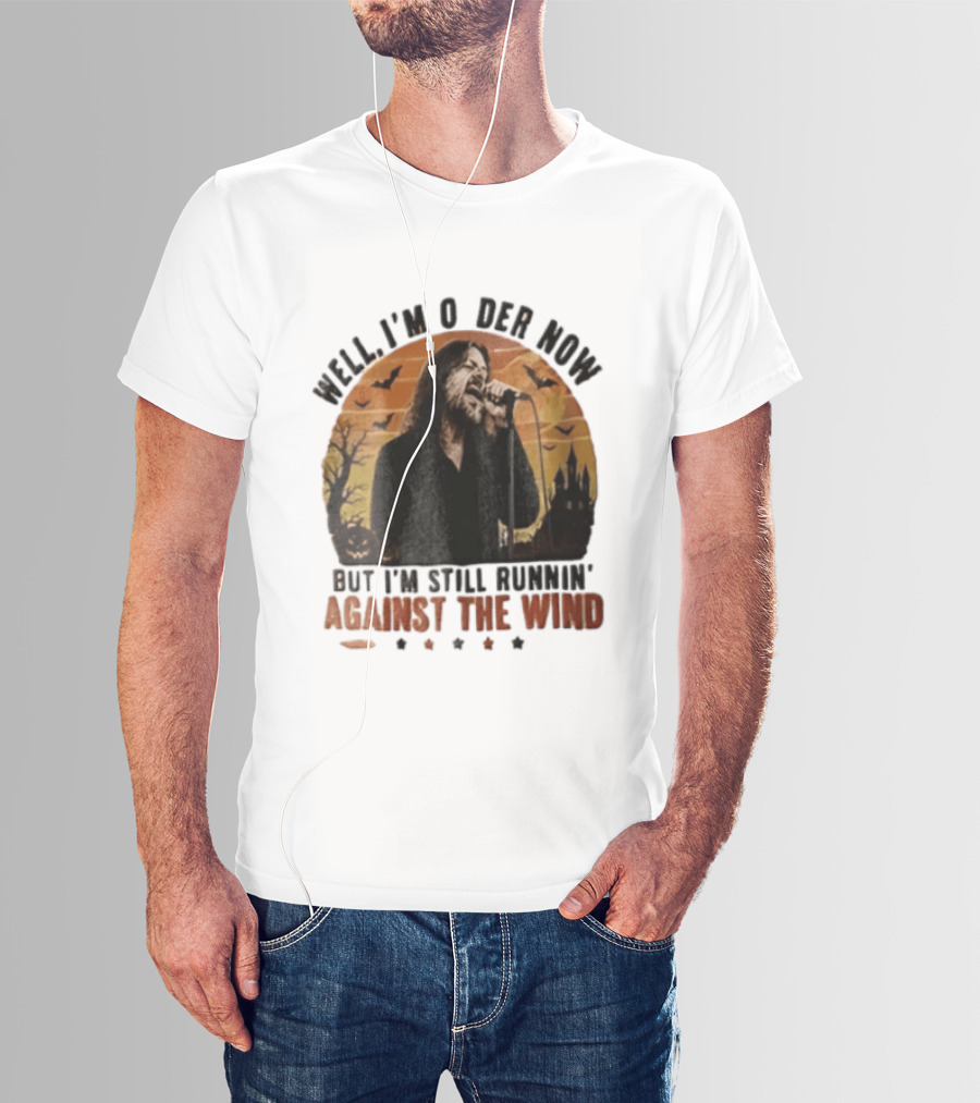 Well I'm Older Now But I'm Still Runnin' Against The Wind Bearded Singer Halloween Sunset Castle T-Shirt