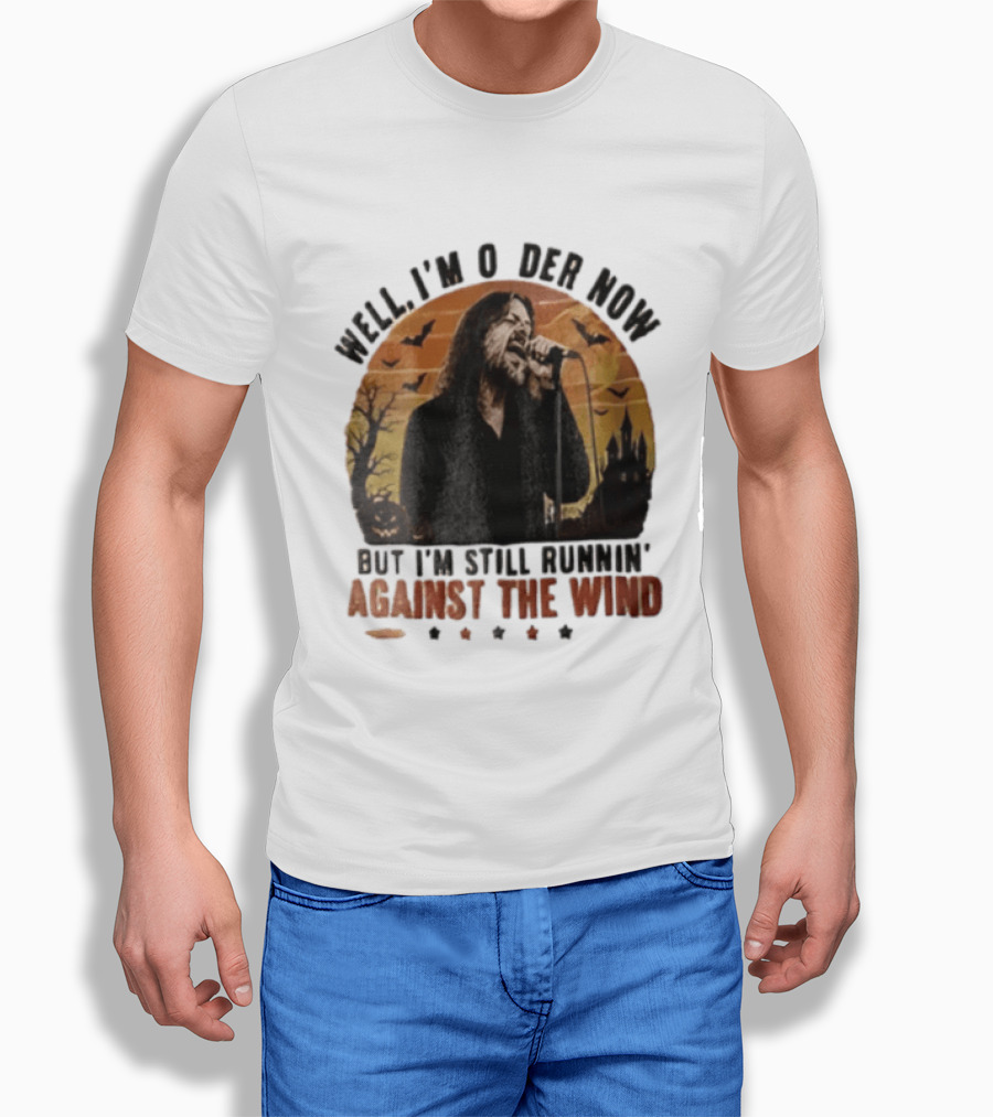 Well I'm Older Now But I'm Still Runnin' Against The Wind Bearded Singer Halloween Sunset Castle T-Shirt