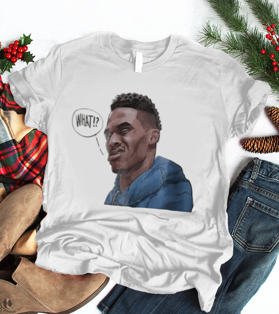 Russell Westbrook Cartoon Caricature Confused Face What Speech Bubble Blue T-Shirt