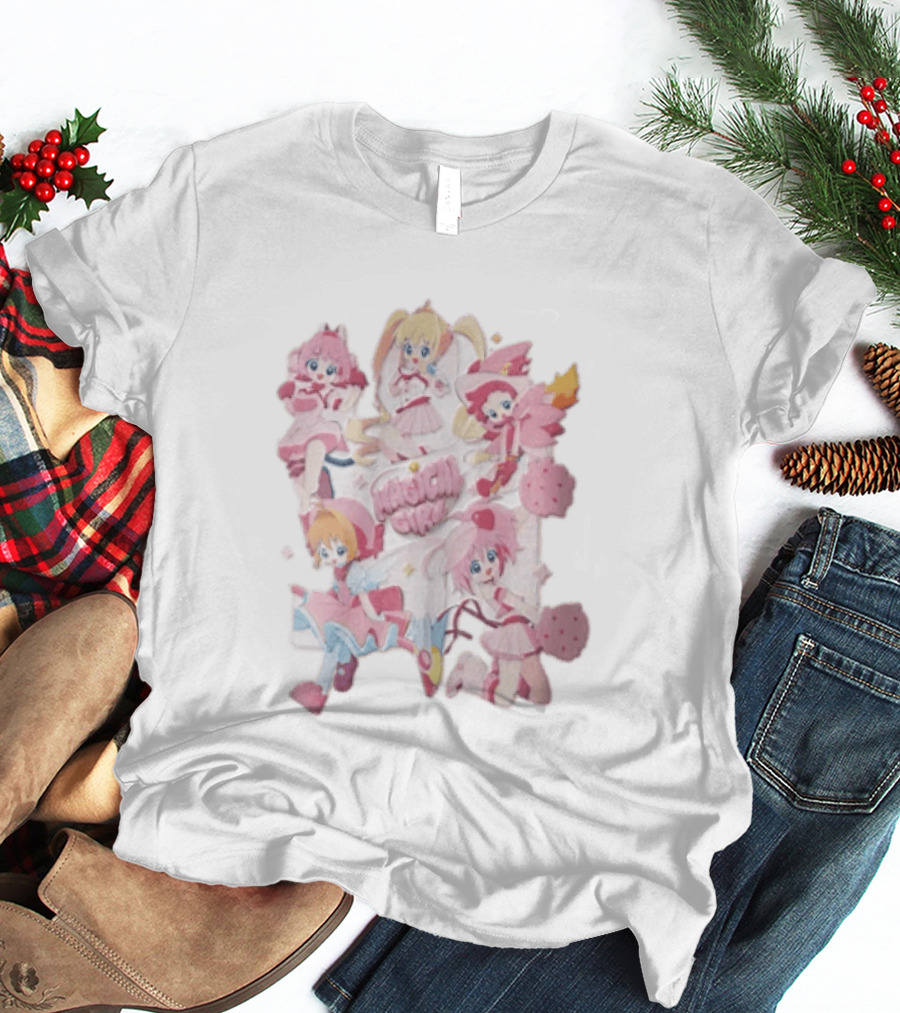 Magical Girl Anime Characters Pastel Posing Pink Cartoon T-Shirt