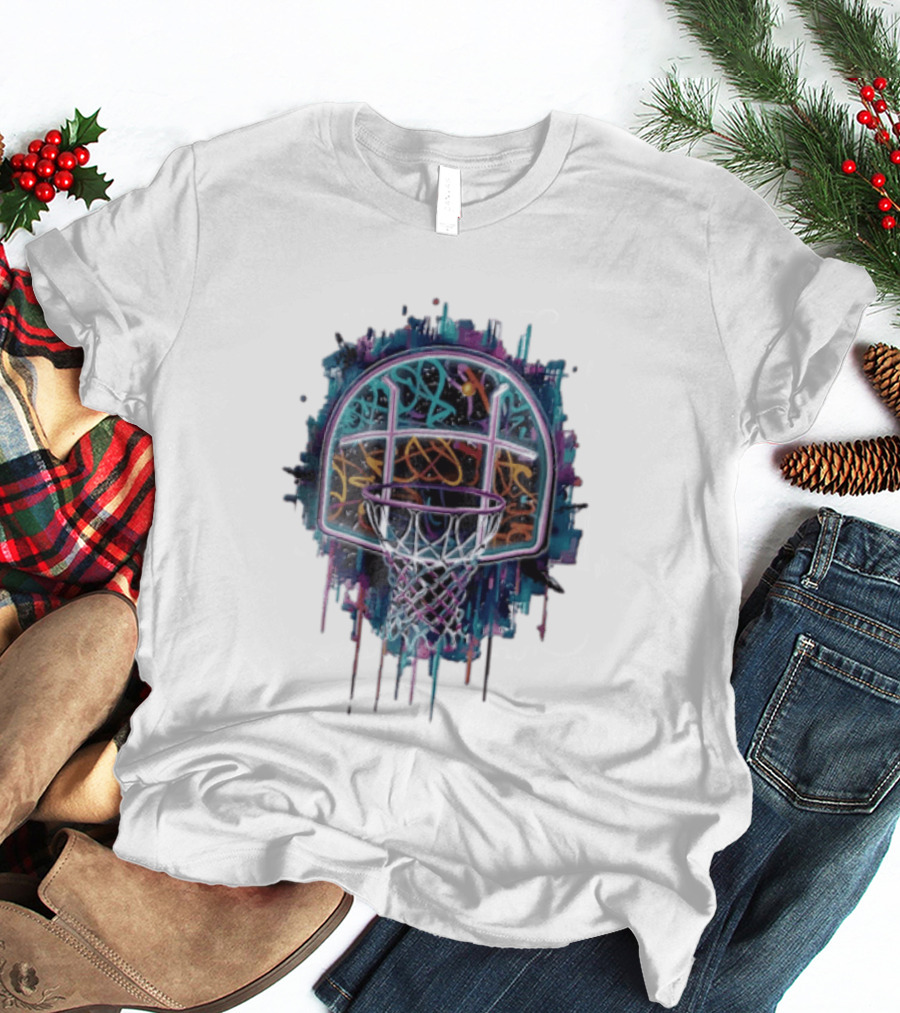 Neon Graffiti Basketball Backboard Dripping Multicolor T-Shirt