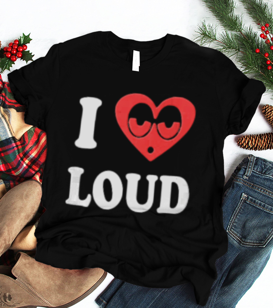 I Love Loud Red Heart Droopy Eyes Cartoon T-Shirt