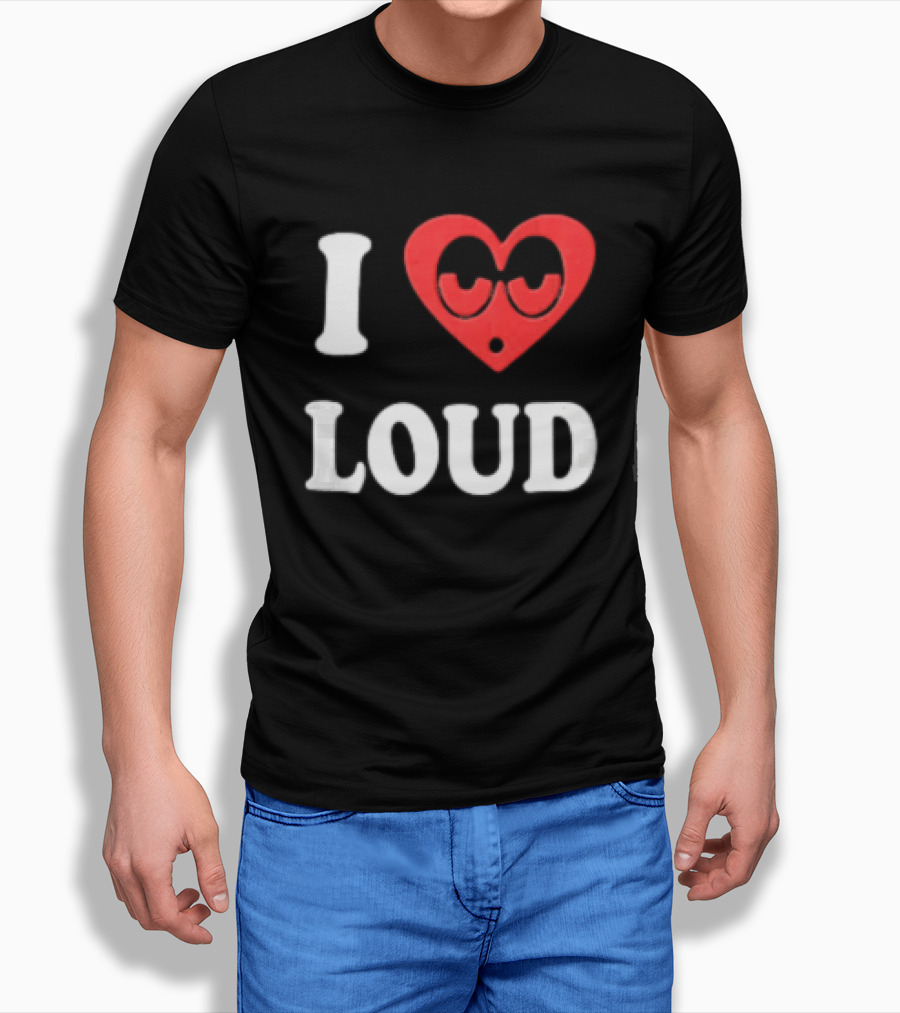 I Love Loud Red Heart Droopy Eyes Cartoon T-Shirt