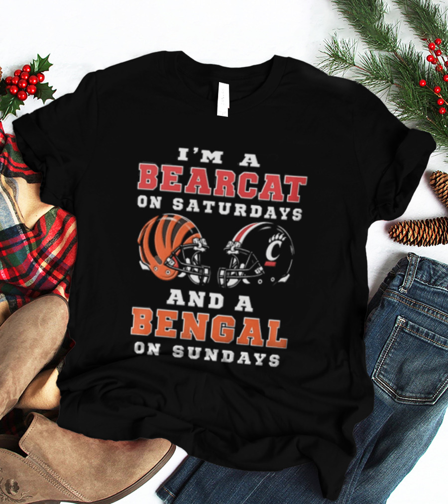 I'm A Bearcat On Saturdays And A Bengal On Sundays Football Helmet T-Shirt