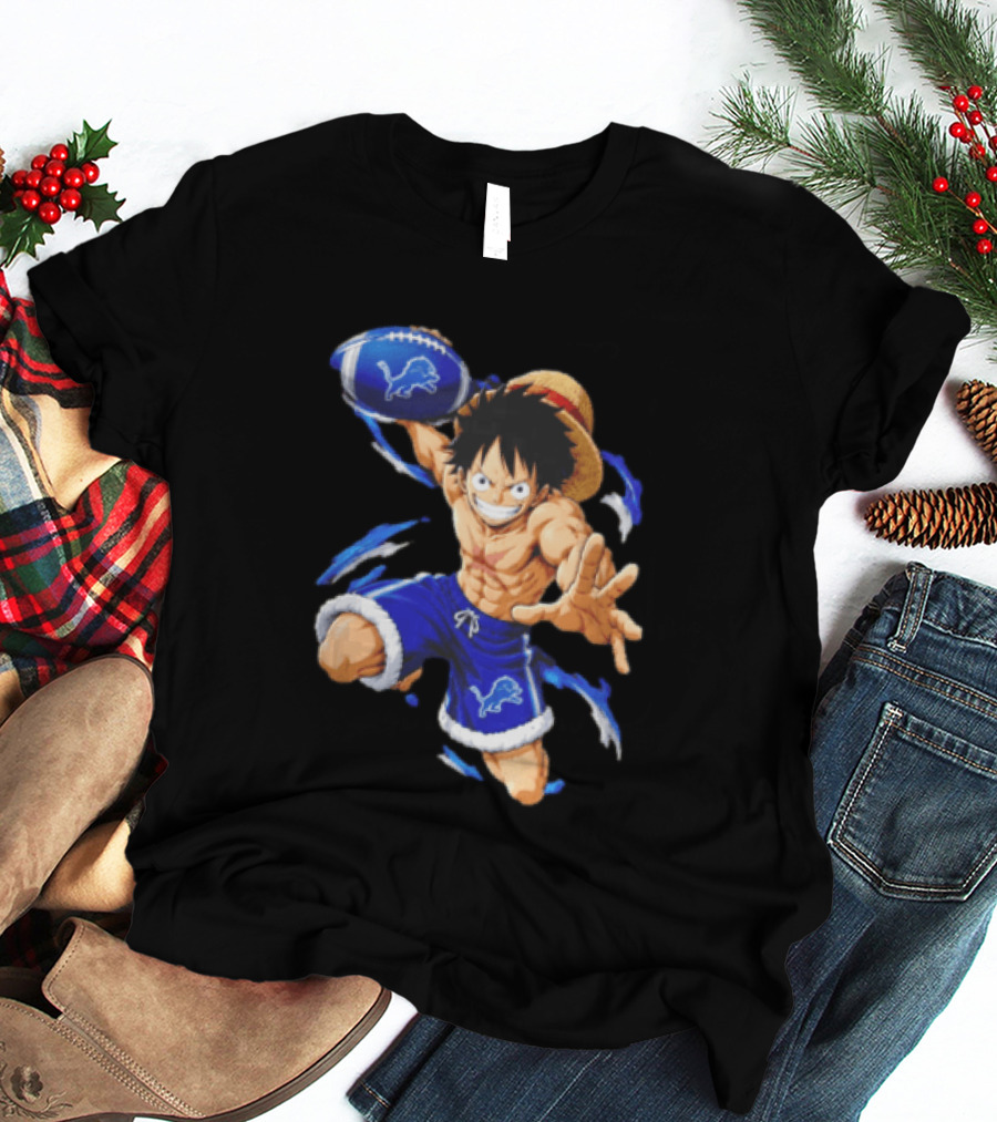 Detroit Lions Luffy Anime Football Action Pose T-Shirt