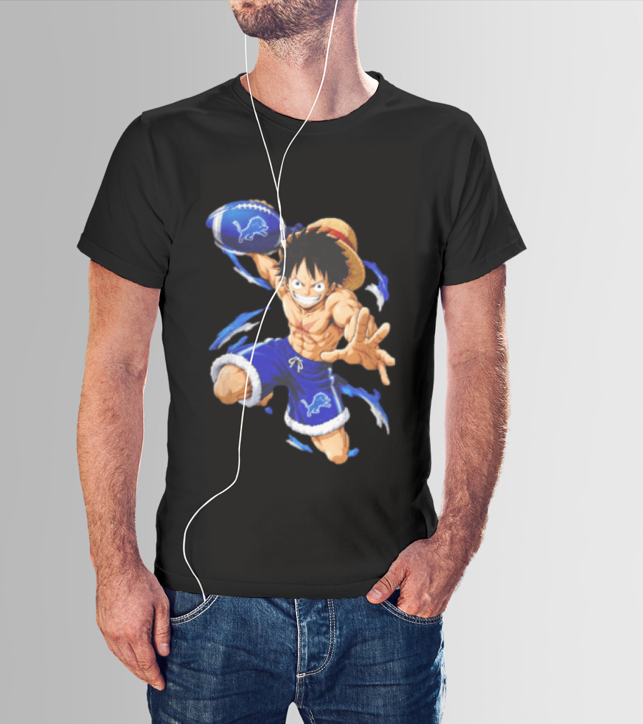 Detroit Lions Luffy Anime Football Action Pose T-Shirt