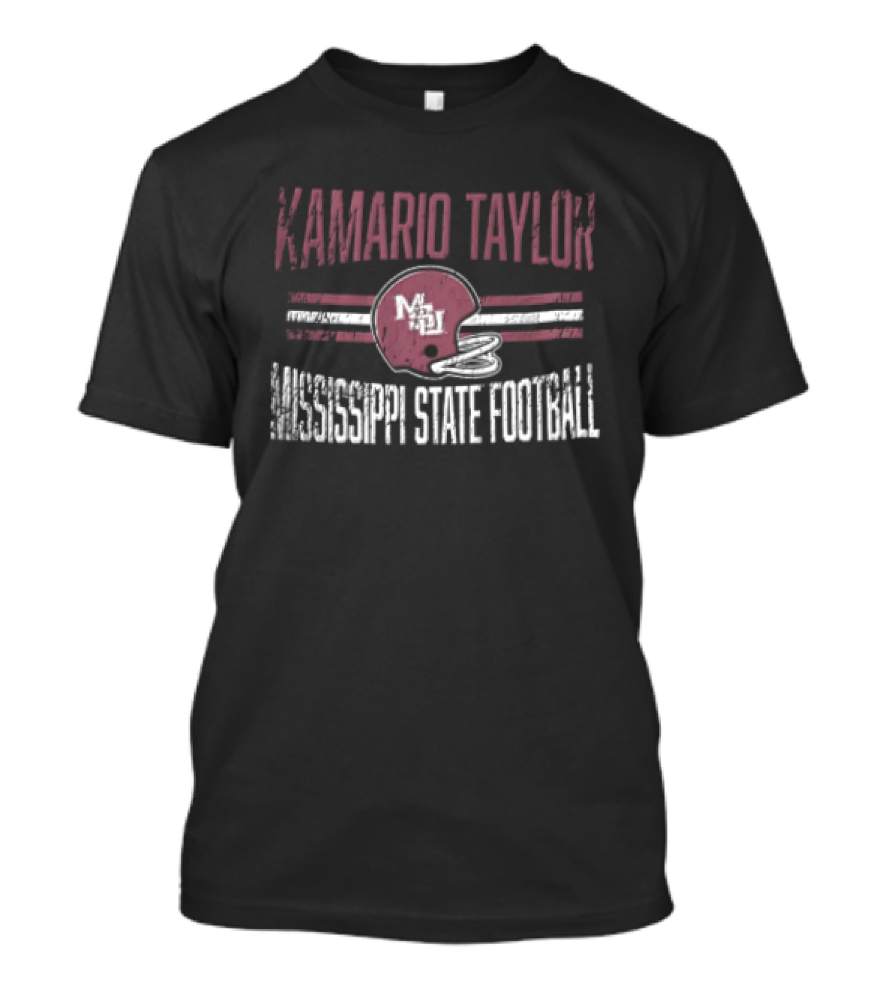 Kamario Taylor Mississippi State Bulldogs NCAA Football Distressed Helmet Horizontal Stripes T-Shirt