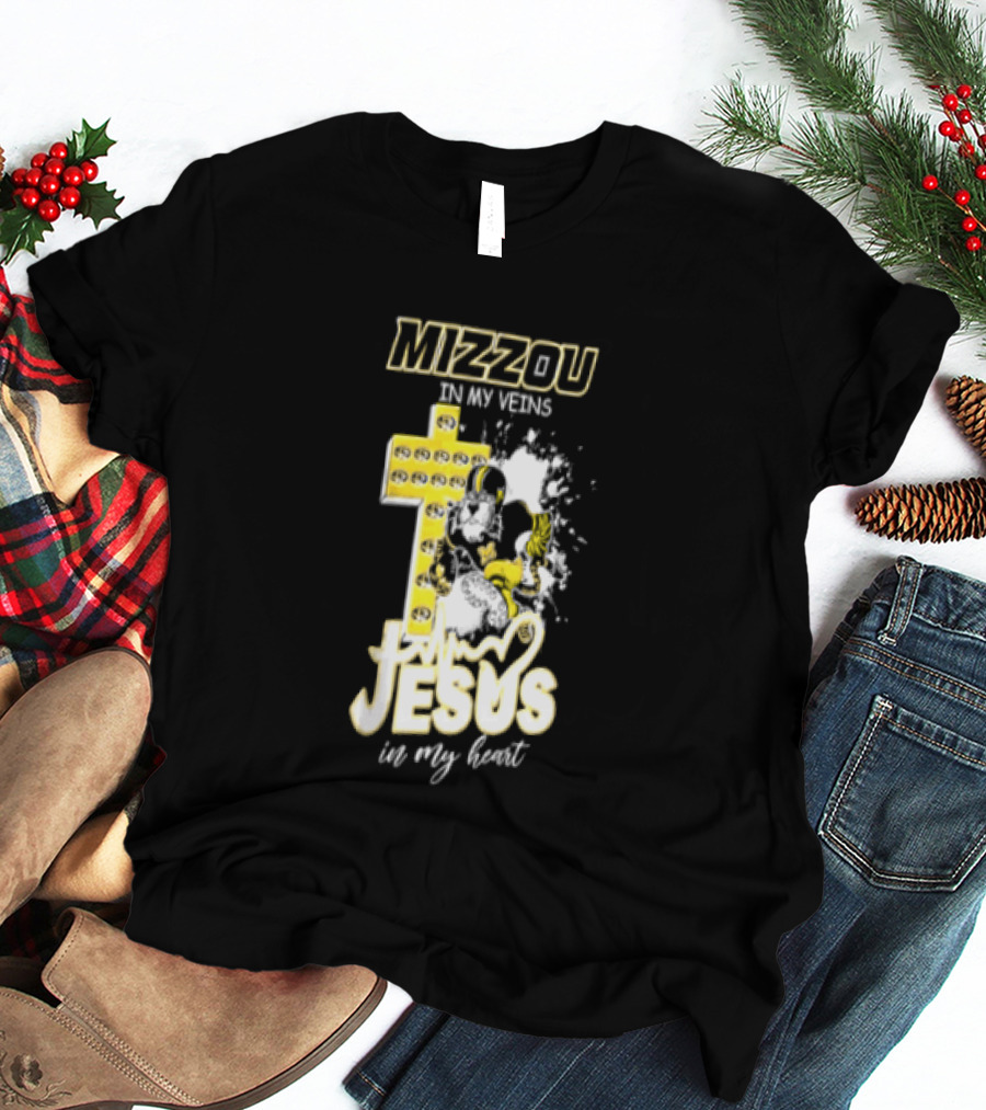 Mizzou In My Veins Jesus In My Heart University Of Missouri Tiger Cross T-Shirt