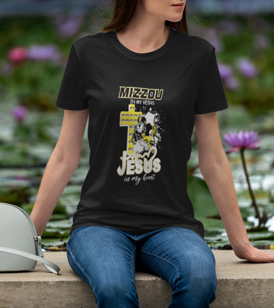 Mizzou In My Veins Jesus In My Heart University Of Missouri Tiger Cross T-Shirt