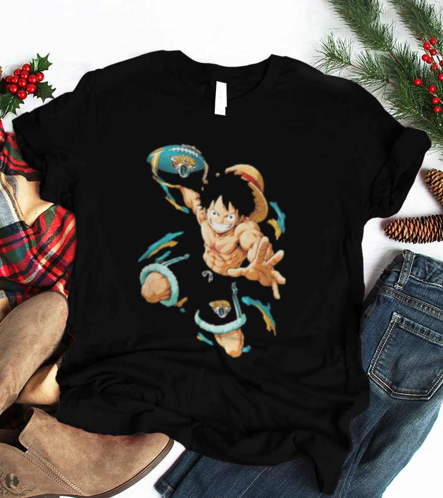 Jacksonville Jaguars Anime Character With Straw Hat Throwing Football T-Shirt