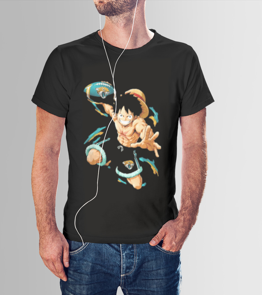 Jacksonville Jaguars Anime Character With Straw Hat Throwing Football T-Shirt
