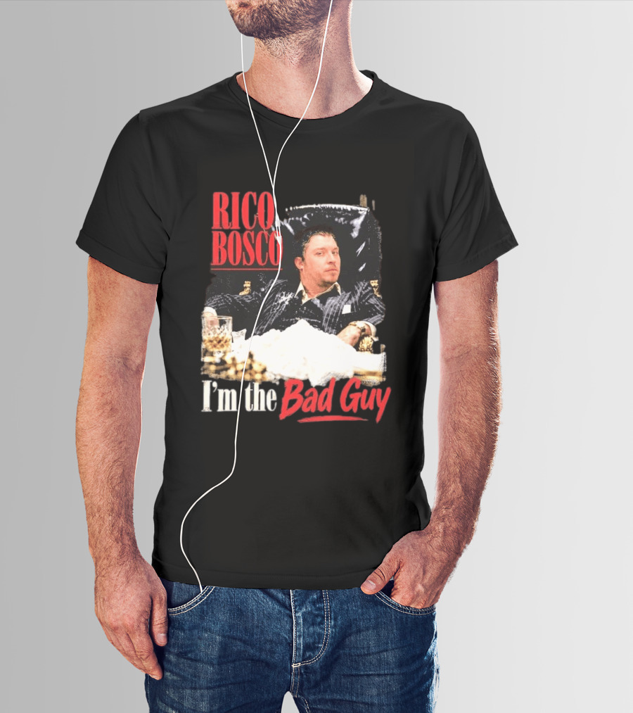 Rico Bosco I'm The Bad Guy Black Suit Reclining Chair Whiskey T-Shirt