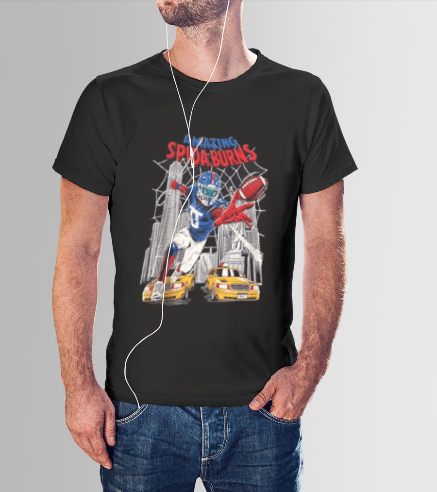 Amazing Spida Burns Football Player NYC Skyline Taxi Scene T-Shirt