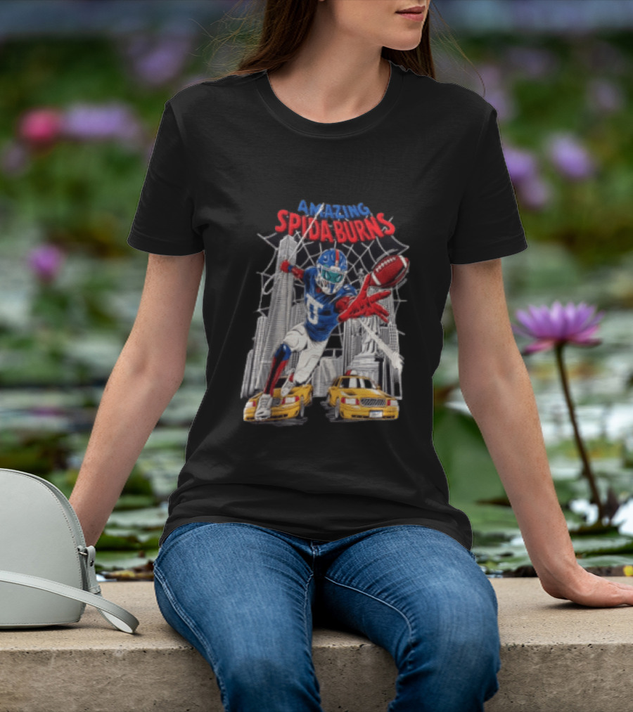 Amazing Spida Burns Football Player NYC Skyline Taxi Scene T-Shirt