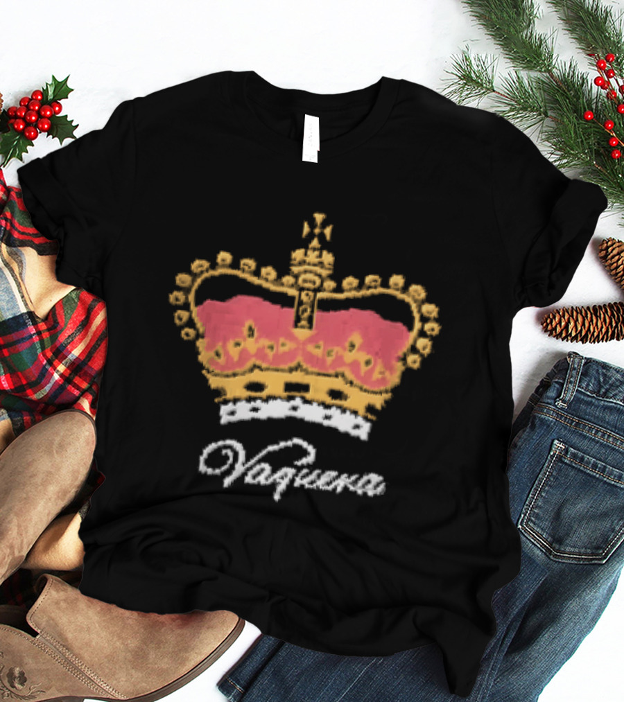 Vaquera Script British Royal Crown Red Gold White Knit T-Shirt