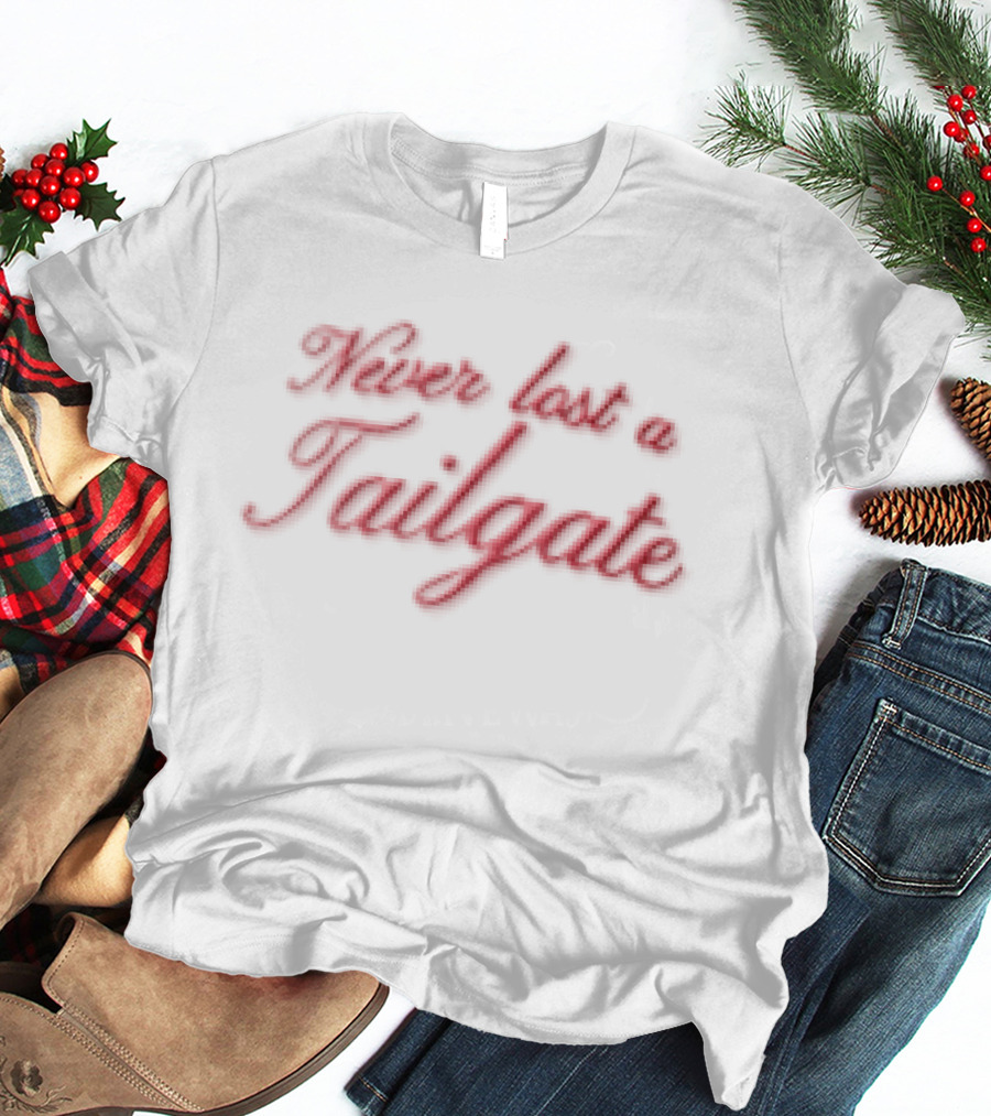 Never Lost A Tailgate Red Cursive Script Visor T-Shirt
