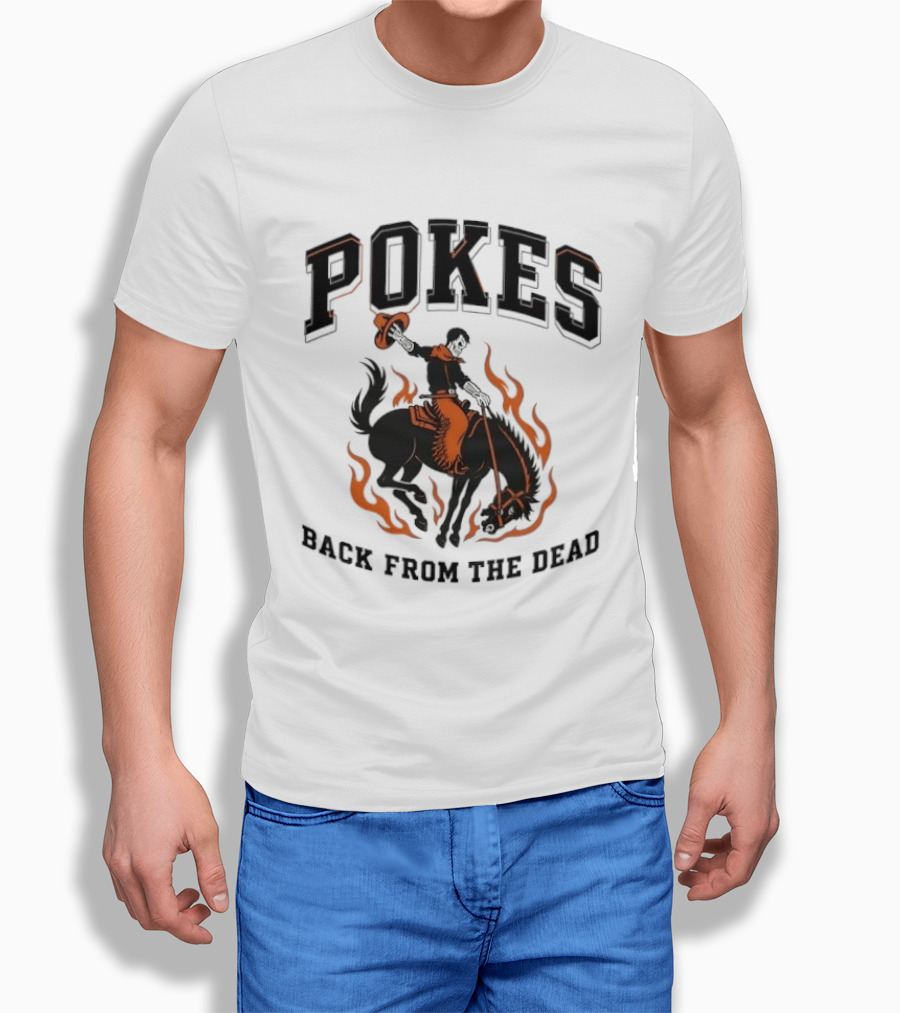 Pokes Back From The Dead Cowboy Riding Flaming Horse T-Shirt