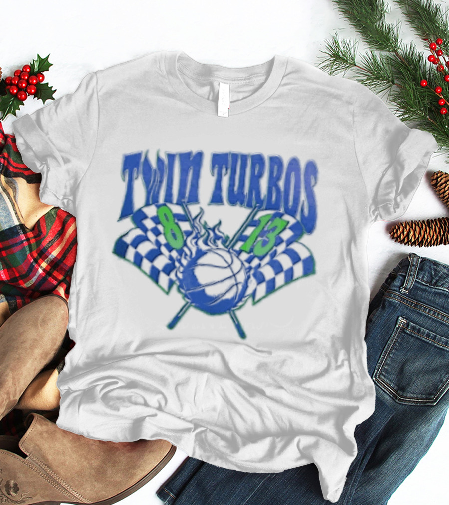 Twin Turbos 8 13 Basketball Checkered Flag Racing T-Shirt