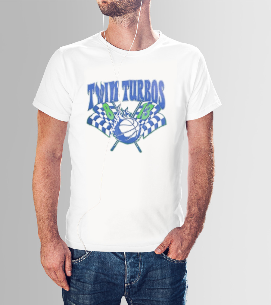 Twin Turbos 8 13 Basketball Checkered Flag Racing T-Shirt